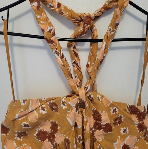 Aerie Linen Blend High Low Halter Maxi Sundress Size Large Yellow,Pink & Red - Picture 8 of 16